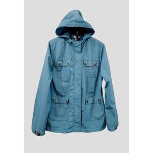 Charter Club Women's Golf Collection Windbreaker Large Aqua Hooded Pockets